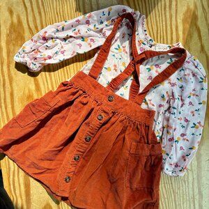 Girls 5T Overall Skirt and Floral Shirt Set Cotton and Rayon